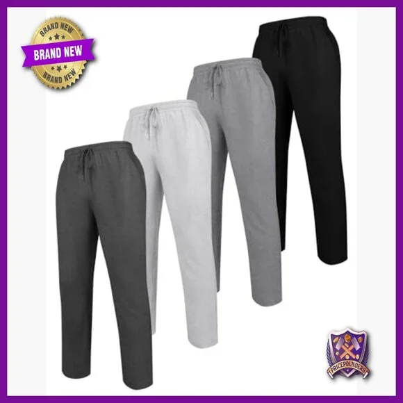 4 Pack Men's Sweatpants Joggers with Pockets Open Bottom Gym Athletic Pants